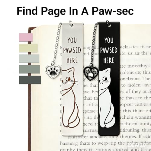 Cat Bookmark Set, Metal Cute Book Page Holder with Thumb Design & Index Tabs, Hands-Free Reading Accessories, Perfect Gift for Book Lovers
