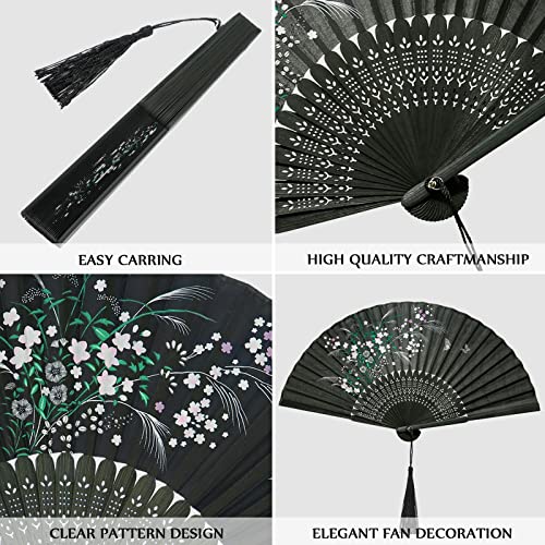 Zonon 4 Pack Hand Held Folding Fans for Women Silk,Vintage - style: Vintage