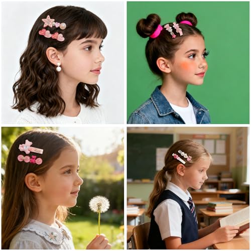 15 Pcs Girl and Women Hair Clips, Sweet and Fashionable Hair Clip Set, Pearl Color Acrylic Resin Hair Accessories, Suitable as Gifts for Girls and Women(pink) - color: pink