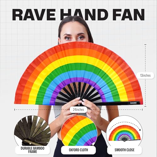 SoJourner Folding Rave Fan, Rainbow - color: Rainbow Fan