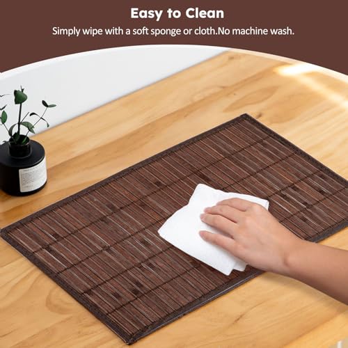 Bamboo Placemats Set of 4 with Fabric Border, Table Mats, Coffee - color: Coffee Color, size: Set of 4
