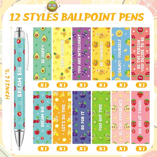Dispowreath 24 Pcs Funny Positive Fruit Sticky Notes with Pens Christmas Cute Notepad Memo Notes Pads Black Ink Pen Bulk Gifts for Coworkers Employee Teacher Office Supplies - style: Fruit