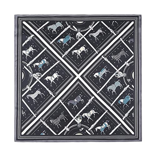 100% Mulberry Silk Scarf - 21" Square Lightweight Neckerchief, Gift Packed - color: Black Horse