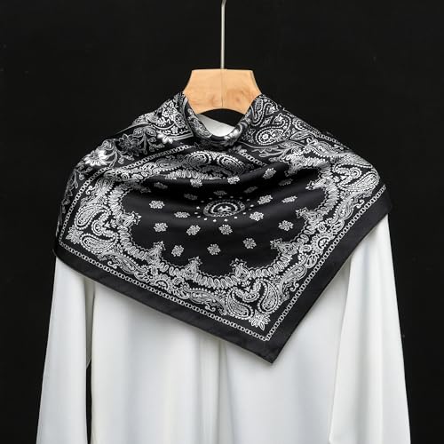 100% Mulberry Silk Scarf - 25.6" Square Neckerchief & Headscarf Gift Packed - color: Black-5