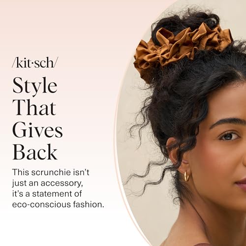 Kitsch Ruffle Satin Scrunchies For Women - Gentle Hair Tie - Camel, 1pc - color: Camel