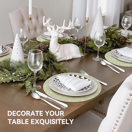 13" Round Placemats Set of 6, Reversible Faux Leather Wipeable Table Mats - color: Light Green