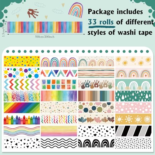 TaoBary 33 Rolls Washi Tape Set, 15mm Holiday Seasonal,Rainbow Style - style: Rainbow Style