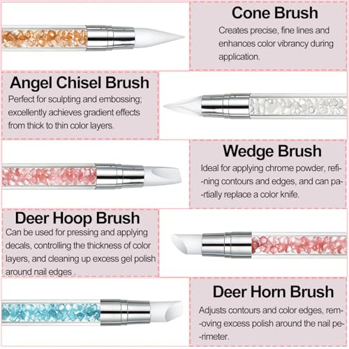 5Pcs Silicone Nail Tools, AIBEE Dual Tipped Nail Sculpting Tool Acrylic Handle Rubber Nail Brush Nail Art Tools for Design Carving Drawing Shaping