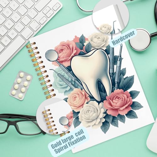 WUCHJ Dentist Gifts Notebook, Dental Hygienist Assistant Gifts Journal, Floral Tooth Spiral Notebook Journal for Note Taking, Dentist Office Supplies, 5.5x8.3 Inch - color: Dentist and dentist tools flowers