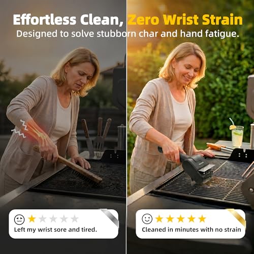 Electric Grill Brush for Outdoor Grill, 800 RPM Electric Grill Cleaner with Dual Safety Lock, Rechargeable Cordless Grill Cleaning Brush for BBQ Grate, Gifts for Men/Dad, Black