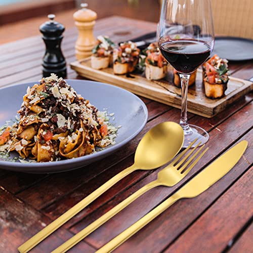 AARainbow 8 Pieces Stainless Steel Flatware Set Portable Reusable Cutlery Set Travel Utensils Set Including Chopsticks Knife Fork Spoon Straws Cleaning Brush Dishwasher Safe (B-Golden) - color: B-Golden