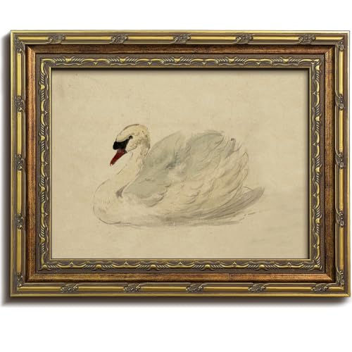 Vodefoad Vintage Swan Gold Framed Wall Art, Classical Swan Canvas Prints, Farmhouse Wall Decor, Rustic Watercolor Swans, Retro Artwork Pictures for Gallery Bedroom Kitchen Office Living Room Bathroom Decor - 12x16Inch - color: Swan, size: 16"L x 12"W