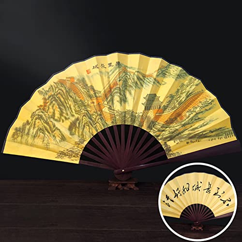 Fox Baby 2 Pcs Folding Hand Fan,13 inch Bamboo Fabric Large Hand Fans with Chinese Traditional Painting for Decorations,Performance (Great Wall & Dragon Phoenix) - color: Great Wall & Dragon Phoenix