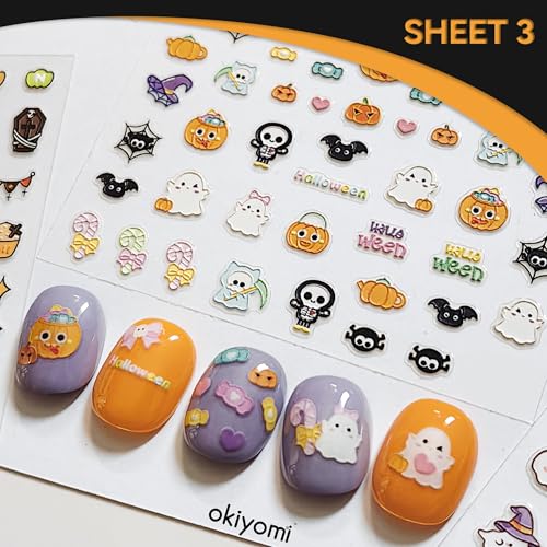 Okiyomi Halloween Nail Stickers for Kids, 3D Glow in the Dark, 4 Sheets - color: 5d Halloween