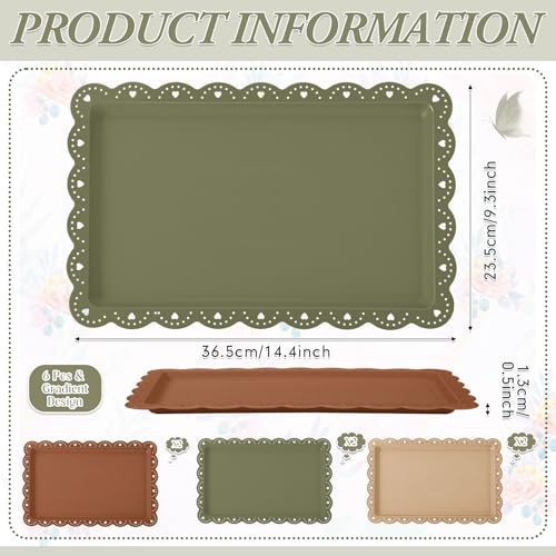6 Pcs Brown and Sage Green Serving Trays Plastic Food Platters - color: Brown and Sage Green