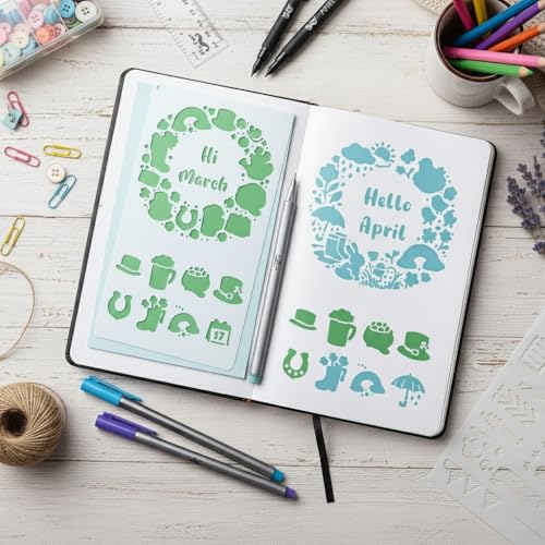 20pcs Journal Stencils Set 4 * 7 Inch Reusable Plastic Templates Planner Stencils Paint Template Bullet Journaling Supplies for Daily Planner Weekly Schedule Habit Tracker Note
