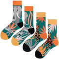 2 Pairs Cartoon Animal Crew Socks Fun Cotton Mid Calf Socks for Women - color: Wild Animal
