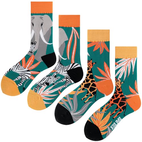 2 Pairs Cartoon Animal Crew Socks Fun Cotton Mid Calf Socks for Women - color: Wild Animal