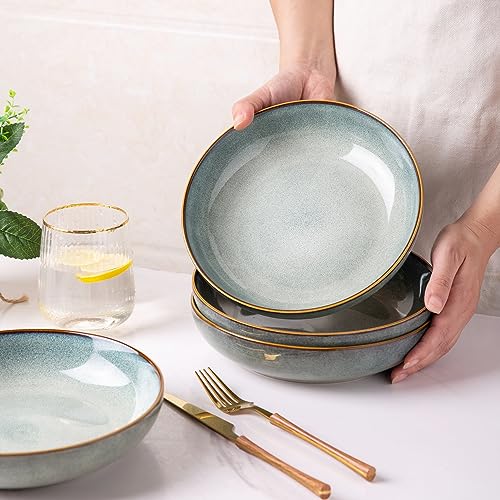 AmorArc 8.5’’ Ceramic Pasta Bowls Set of 4, 36oz Large Stoneware Bowls Set - color: Ocean Blue, size: Set of 4