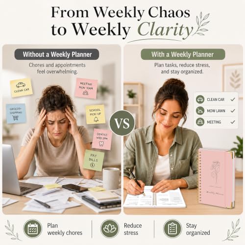 Undated Weekly Planner, Weekly To Do List Notebook with Habit Tracker, A5 - color: Pink
