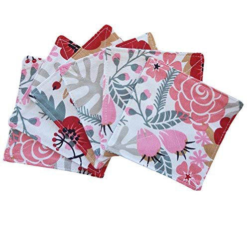 2 Layers Coasters Saucers Canvas Floral Botanical Fabric 4", 6 Pack - Sweet Exotic Flower - color: Sweet Exotic Flower