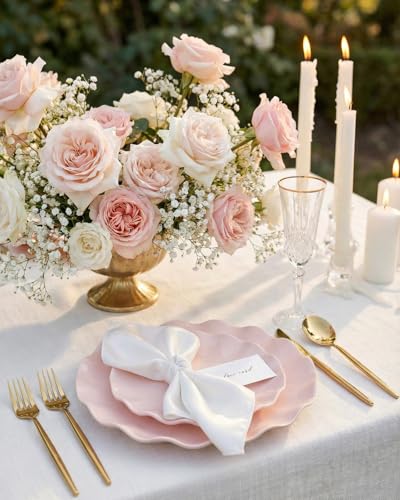 LIYH 24 Pcs Pink Plastic Plates Reusable, Pink Scalloped Plates Durable and Dishwasher Safe, Light Weight Daisy Wavy Plate Parties, Birthday, Picnics, BPA Free(12Guests) - color: Pink, size: 24(12 Guests)