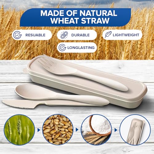Wheat Straw Utensils Set with Case, 4 Adult Travel Silverware Sets