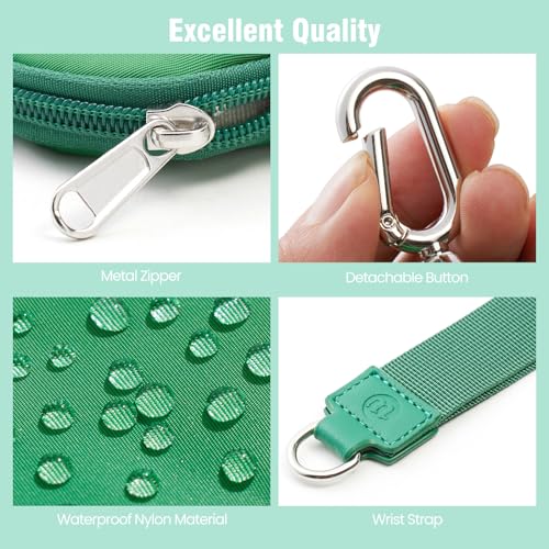 Mini Dual Pouch Wristlet Wallet for Women – Zip Around wristlet Keychain Wallet with 2 Wristlets, Ideal for Dog Walking, Coffee Runs & Lunch Break Essentials(Green) - color: Green