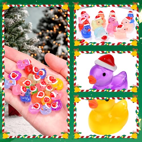 120Pcs Luminous Christmas Mini Resin Duck 14 Colors Glow in The Dark Small Duck Figurines for Miniature Christmas Decor Aquarium Ornament Dollhouse Decoration DIY Slime Craft Kit Birthday Party Favors - color: 120pcs-christmas Ducks
