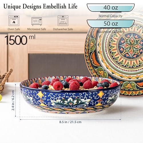 Henten Home Ceramic 50 oz Pasta Bowls, Shallow Soup Bowl Set of 2 - color: Set B