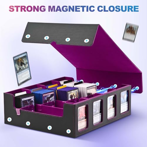UAONO 4-Row 3000+ Trading Card Storage Box with Commander Display - color: Black&Purple, size: 4-row