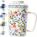 Ceramic Tea Mug with Infuser and Lid,16oz Floral Loose Leaf Tea Cup - color: Vibrant Floral