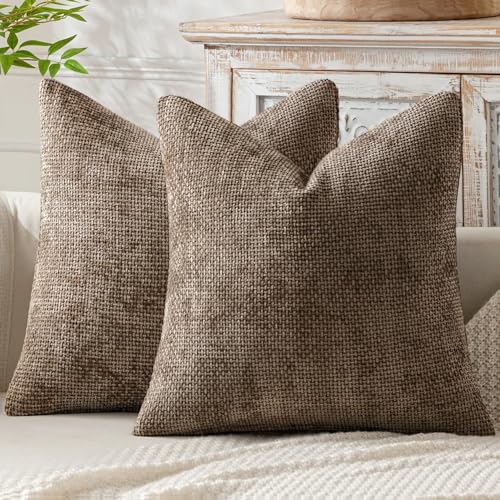 MIULEE Decorative Couch Throw Pillow Covers 18x18 Inch Brown 2 Pack - color: Brown, size: 18" x 18" (Pack of 2)