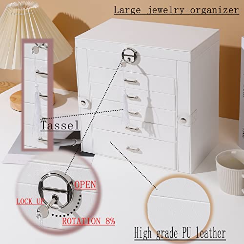 BOOVO Large Jewelry Box for Women 6 Layer - color: White, size: 6 Layer