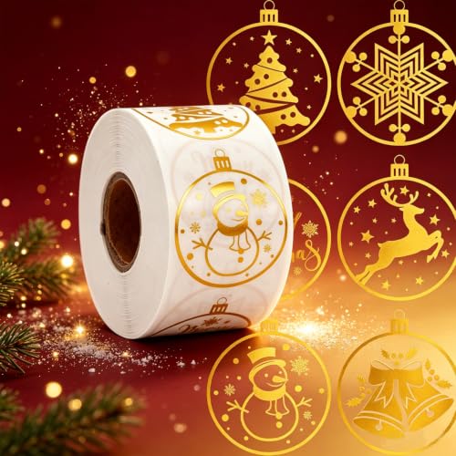 Gold Foil Christmas Ornament Roll Stickers Xmas Decor Gift Label Stickers - style: Gold Christmas