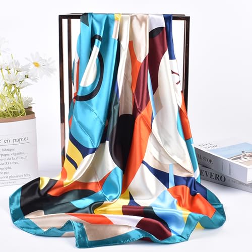 35 Inches Silk Head Scarf-Satin Hair Scarves Silk Bandana Scarf Headscarf for Women's Fashion Scarves - color: Colorful Sunflower - Blue