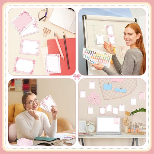 DERTE 24 PCS Pink Bow Sticky Notes Coquette Notepad Back to School Supplies