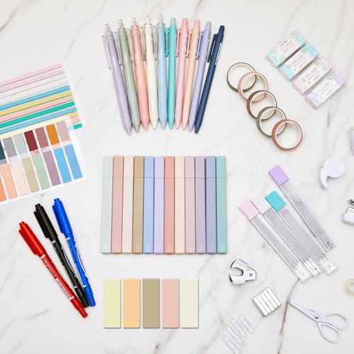 Sinload 60 Pcs Aesthetic Book Annotation Kit School Supplies Cute Pencil Case Mini Stapler Set 12 Highlighter 5 Gel Pen 6 Pencil 5 Magnetic Bookmark 1220 Sticky Note Student Stationary(Black) - color: Black