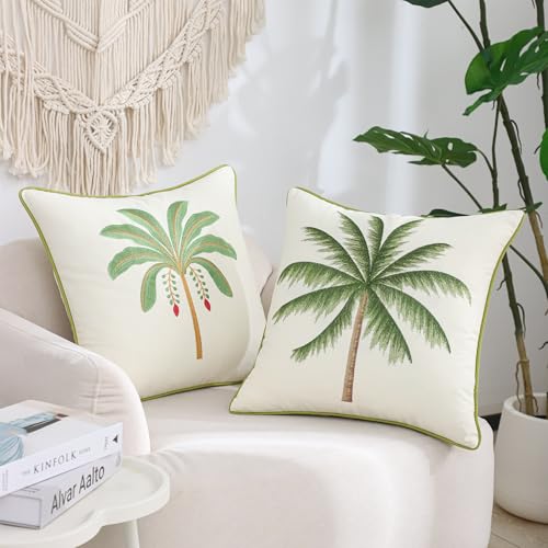 18x18 Palm Tree Embroidered Throw Pillow Covers Pack of 2 Green - color: Green Tropical Palm Tree