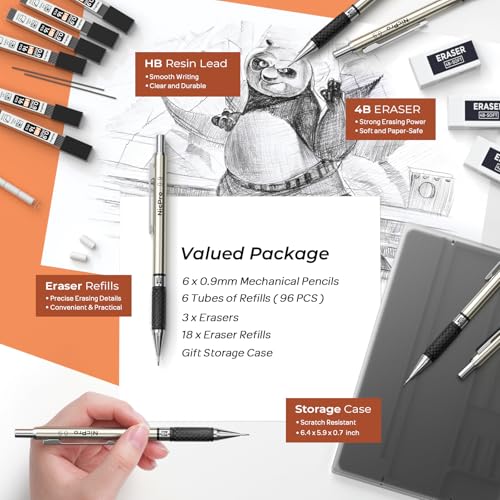 Nicpro 0.9 mm Art Mechanical Pencils Set in Case, 6 PCS - style: 6 Pack (0.9mm)