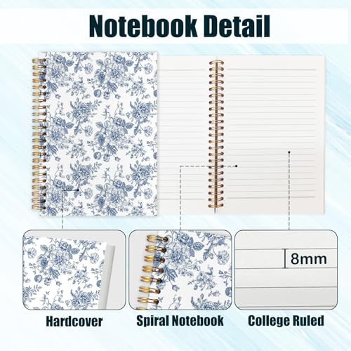 Blue and White Chinoiserie Floral Spiral Notebook Journal 5.5x8.3, French Grandmillennial Blue Flower Hardcover Journal Notebook for Study Work Office - color: Bule Chinoiserie Floral