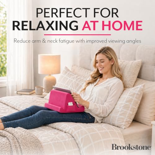 Brookstone Tablet Lap Cushion - Tablet/Phone/Ebook Holder for Bed, Flights, and Travel, Memory Foam Lap Desk for Reading and Hands Free Viewing, Compatible iPad and Kindle Accessories, Pink - color: Hot Pink