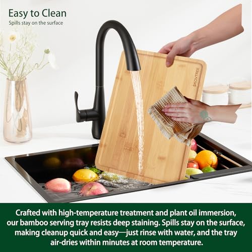 Bamboo Serving Tray, Food Tray for Eating and Serving Coffee, Tea, 15.8x11.8 Inch - size: 15.8" x 11.8" x 0.6"