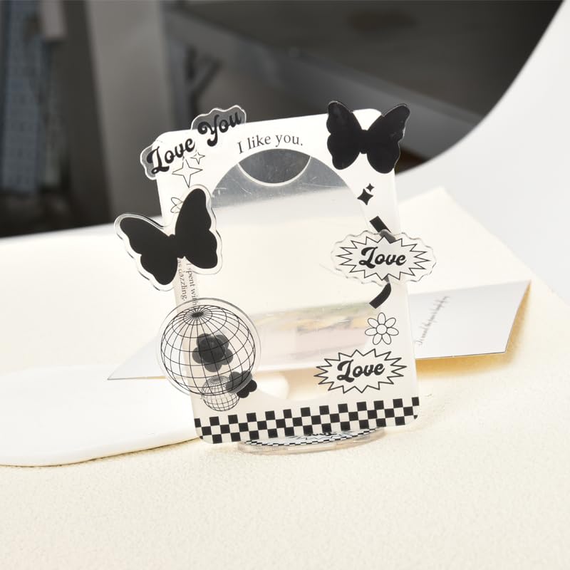 Kpop Photocard Holder Stand 3 Inch Acrylic Butterfly Picture Frame Kpop Card Display Stand Photo Card Decor Y2K Keychain Set K-Pop Gifts Teen Girl K-Pop Stuff Desk Accessories