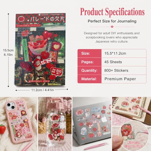 Tmtains 800+Pcs Japanese Sticker Book for Scrapbook Junk Journal (Memory) - color: Aa-red