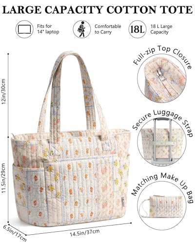 Bagstellar Quilted Tote Bag for Women Teacher Nurse Cotton Laptop Work Tote - color: Cottagecore Floral
