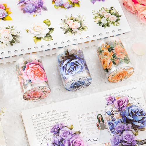 8Rolls Floral Washi Tape Set Flower PET Tapes Stickers for Crafts