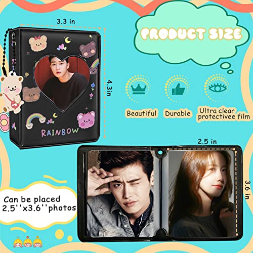 Kpop Photocard Holder Book 3 Inch Black Mini Album with Lovely Pendant, 40 Pockets, 20 Pages - color: Black