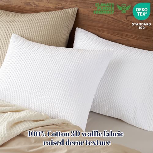 PHF Cotton Waffle Pillow Shams Standard 20" x 26", White, No Insert - color: White, size: 26" x 20" (Pack of 2)