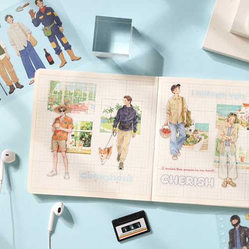 Men Character Sticker Book for Journaling, 50 Sheets PET Stickers - color: 50 Sheets Men Sticker Book